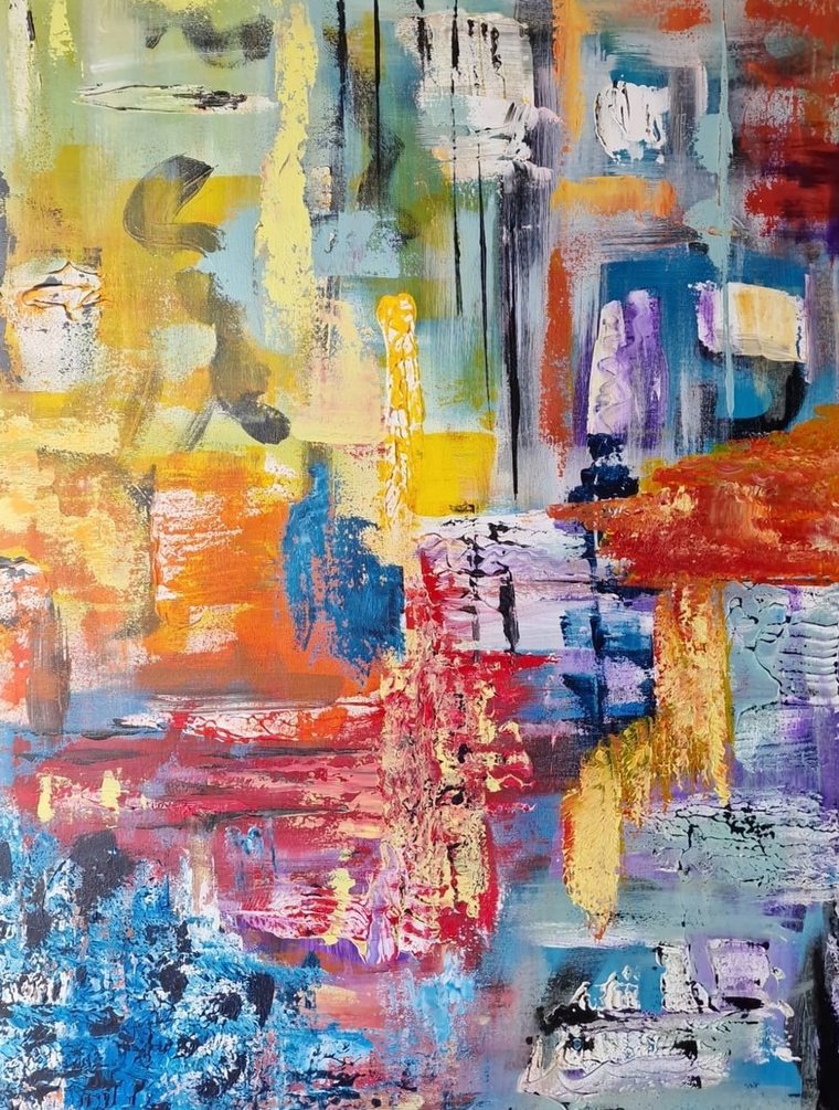 Farbrausch – buntes abstraktes Acrylbild im Hochformat